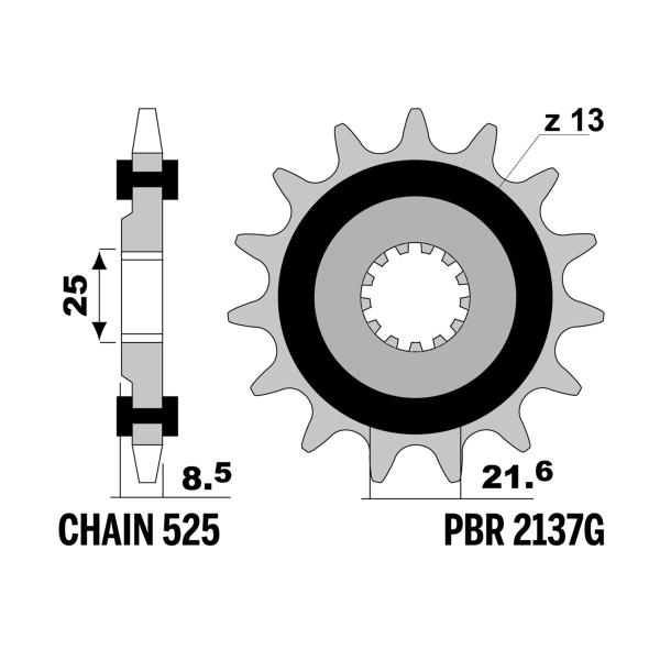 PBR front sprocket Z15 teeth with rubber 525 size Kawasaki Ninja 1000SX 2020-2023