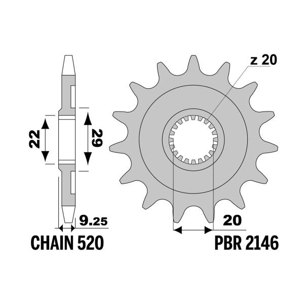 PBR front sprocket Z12 teeth 520 size Kawasaki KX250F 2011-2023