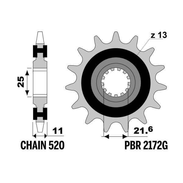 PBR front sprocket Z16 teeth with rubber 520 size Yamaha FZ6R (USA) 2011-2017