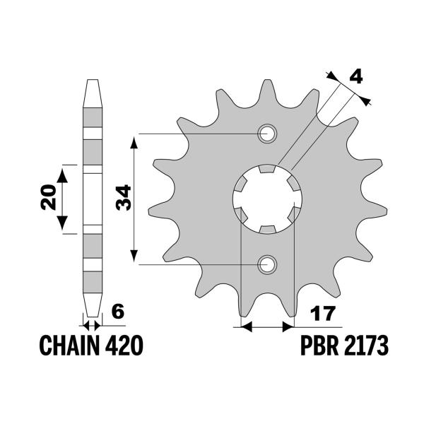 PBR front sprocket Z13 teeth 420 size Bucci Moto BRS Pitbike 125 2008-2009