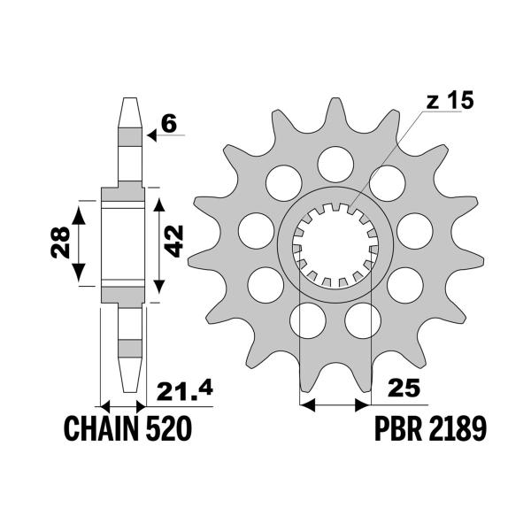 Pignone PBR Z15 denti passo 520 Aprilia SMV750 Dorsoduro 2008-2014