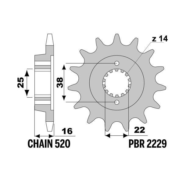 PBR front sprocket Z14 teeth 520 size Ducati Hypermotard 796 2010-2012