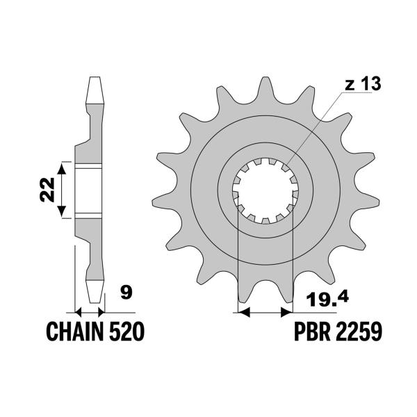 PBR front sprocket Z13 teeth 520 size Suzuki RM-Z250 2013-2015