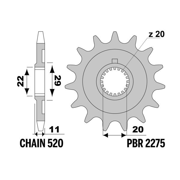 Pignone PBR Z14 denti passo 520 Sherco SE 25i-F 250 2009-2012