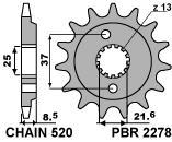 Front sprocket PBR size 520, 14 teeth for Polaris OUTLAW 500 2006>2011