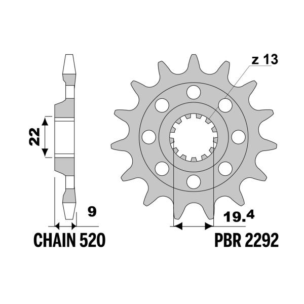 PBR front sprocket Z13 teeth 520 size Suzuki RM-Z250 2016-2020