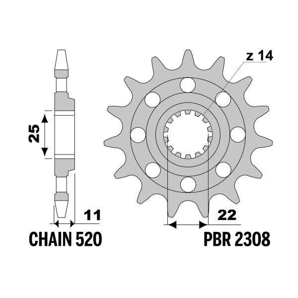 PBR front sprocket Z15 teeth 520 size SWM SM500R 2015-2021