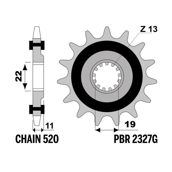 Pignone PBR Z14 denti passo 520 con gomma Fantic Motor Caballero Flat Track 250 2018