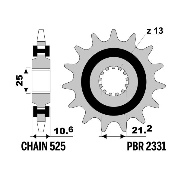 Pignone PBR Z15 denti con gomma passo 525 Benelli TRK502X 2018-2024