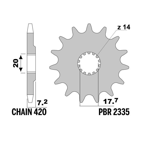 PBR front sprocket Z14 teeth 420 size Yamaha YZ65 2018-2023
