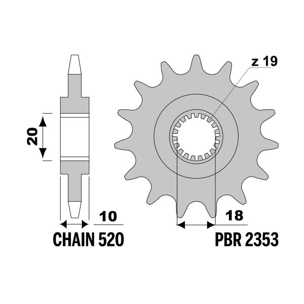 Pignone PBR Z15 denti passo 520 Zontes ZT125U 2021-2023