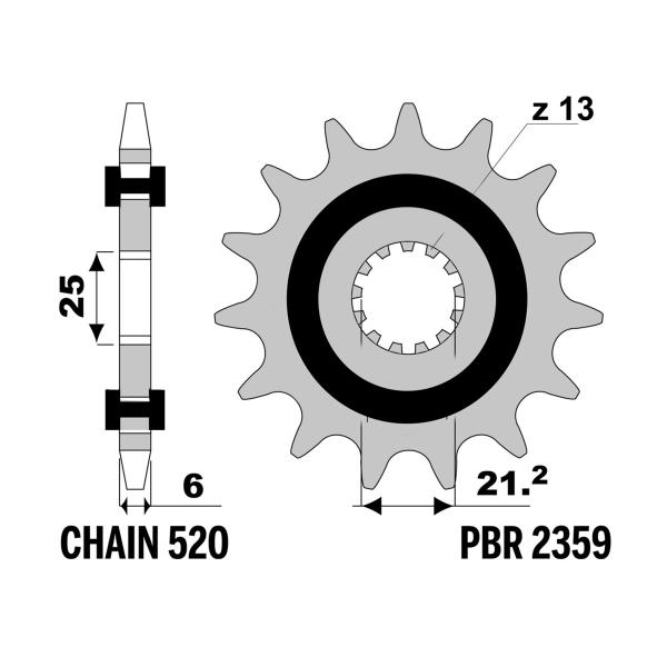 PBR front sprocket Z15 teeth 520 size with rubber Moto Morini Seiemmezzo 650 2022-2024