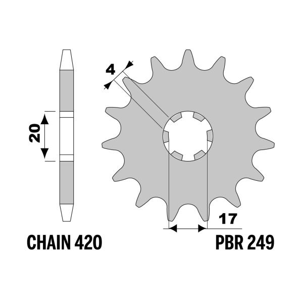 PBR front sprocket Z12 teeth 420 size Suzuki ZRS50RG (France)