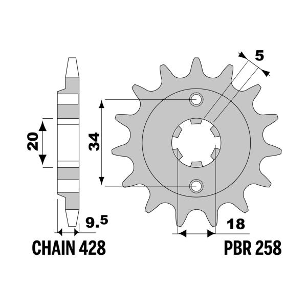 PBR front sprocket Z15 teeth 428 size Honda CD175K 1979-1979