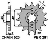 Pignone PBR passo 520, 14 denti per Honda XR600R 1985>1990