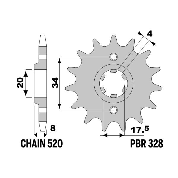 PBR front sprocket Z12 teeth 520 size Honda NSR125R 1989-1993
