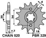 Front sprocket PBR size 520, 13 teeth for Honda MBX125F 1984>1985
