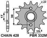 Front sprocket PBR size 428, 15 teeth for Honda CR80 (Modifica caT 428) 1996>2002
