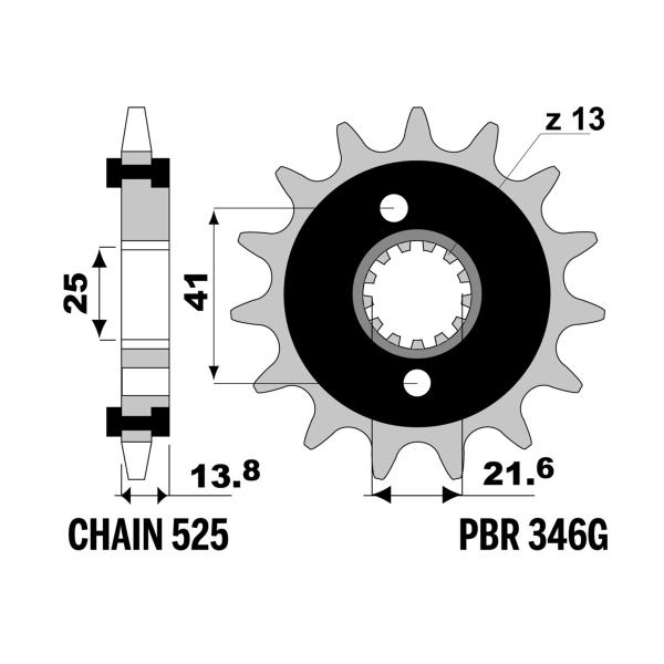 Pignone PBR Z15 denti con gomma passo 525 Honda VT600C Shadow Deluxe 1994-2004