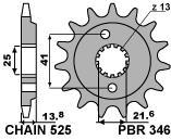 Front sprocket PBR size 525, 15 teeth for Honda XL650V TRANSALP 2000>2007