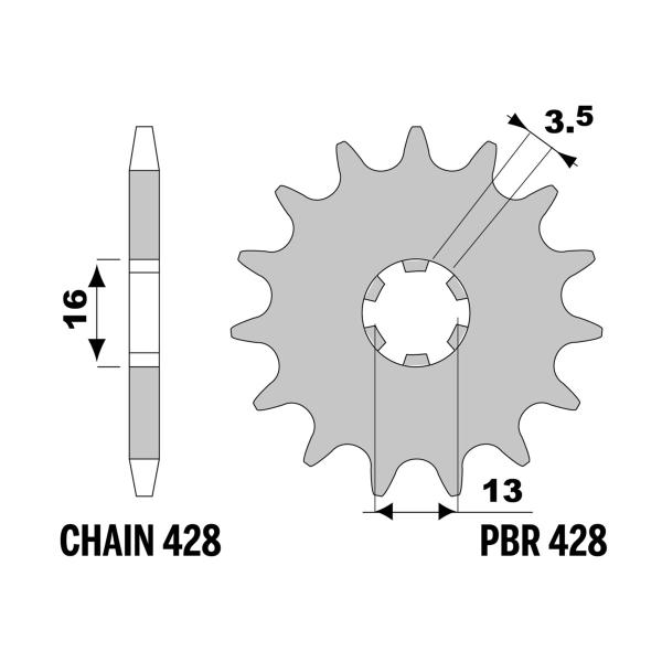 PBR front sprocket Z12 teeth 428 size Suzuki DR-Z50 (DR50Z) 2019-2022