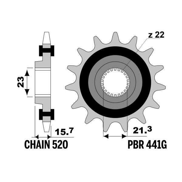 Pignone PBR Z15 denti con gomma passo 520 MZ Baghira Fun Bike 660 1997-2003