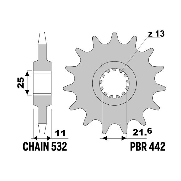 Pignone PBR Z16 denti passo 532 Yamaha YZF R6 (5SL) 2003-2005