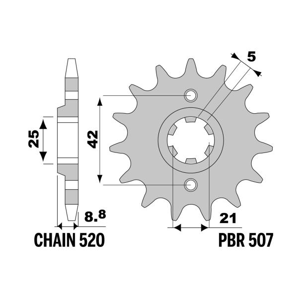 PBR front sprocket Z13 teeth 520 size Kawasaki KX500 1984-1985