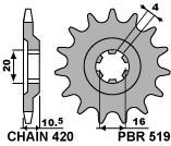 Pignone Anteriore 12 Denti Per Catena #420 - 14mm - Per ATV E Moto Da Cross - Fellers Small Engines