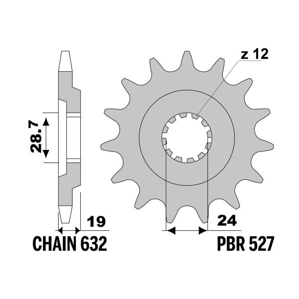 PBR front sprocket Z14 teeth 632 size Kawasaki GPZ1000RX 1986-1989