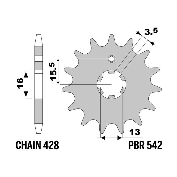 PBR front sprocket Z12 teeth 428 size Yamaha DT80MXS 1983-1984