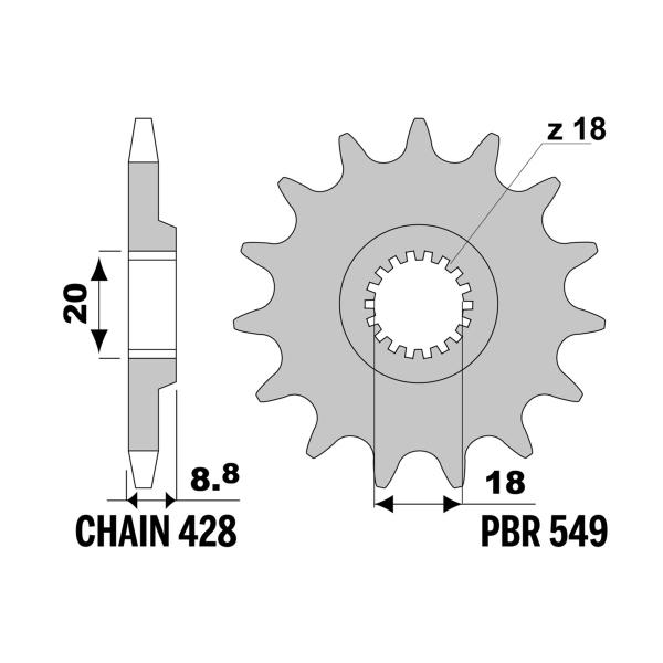 PBR front sprocket Z14 teeth 428 size Gilera R-1 50 1988-1988