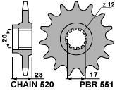 Front sprocket PBR size 520, 13 teeth for Gilera 125RC TOP RALLY 1990>1993
