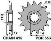 Front sprocket PBR size 415, 13 teeth for Gilera 50 RC TOP RALLY 1990