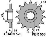 Front sprocket PBR size 520, 13 teeth for Gilera CX125 1991>1993