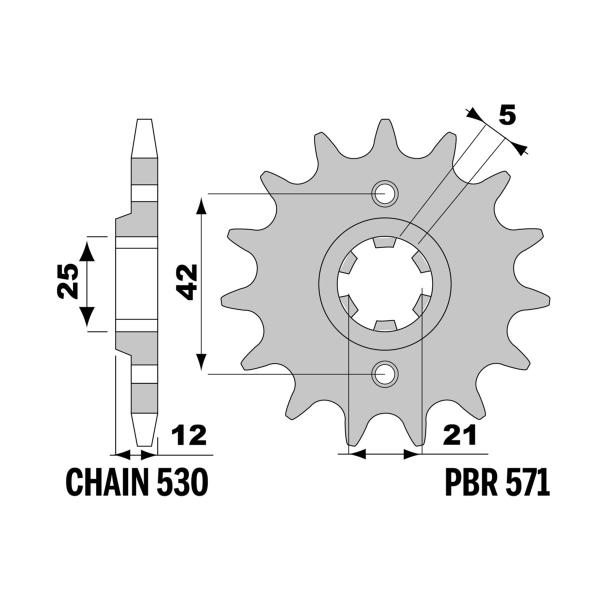 PBR front sprocket Z15 teeth 530 size Yamaha FZ600 (France) 1986-1988