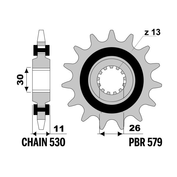 Pignone PBR Z16 denti con gomma passo 530 Yamaha FZ1 /Fazer 1000/ABS 2006-2015