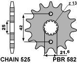 Front sprocket PBR size 525, 16 teeth for Yamaha TDM850 (3VD) 1991>1995