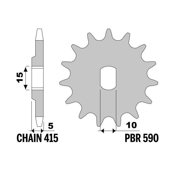 PBR front sprocket Z13 teeth 415 size Benelli Motorella 50