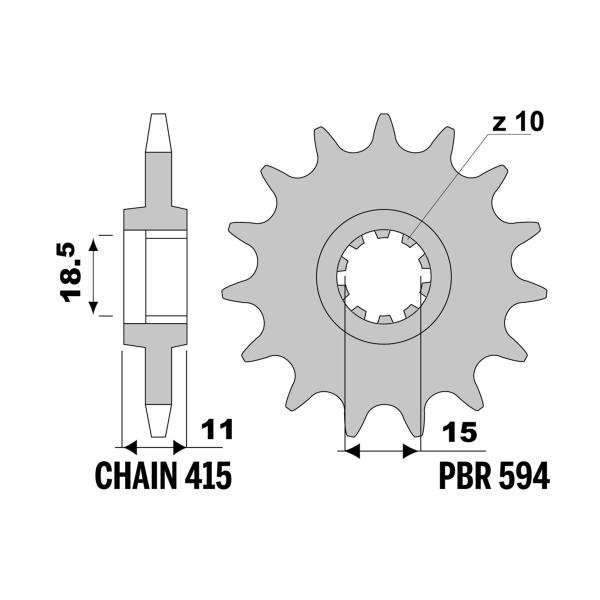 Pignone PBR Z14 denti passo 415 Fantic Motor Trial Matic 50 1983-1984