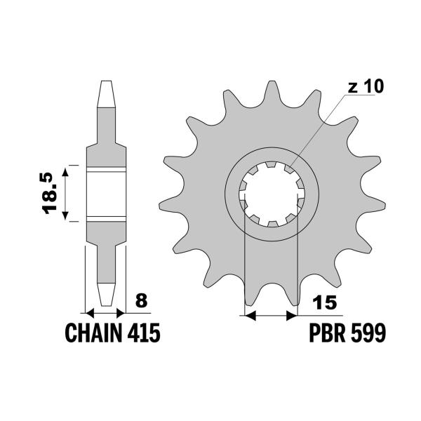 Pignone PBR Z13 denti passo 415 Aprilia AF-1 Futura 50 1992-1993