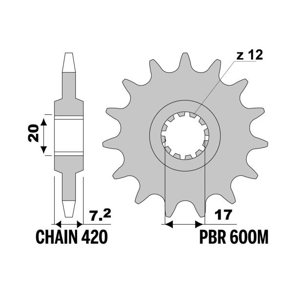 Pignone PBR Z12 denti passo 420 Fantic Motor Enduro Casa 50 2018-2019