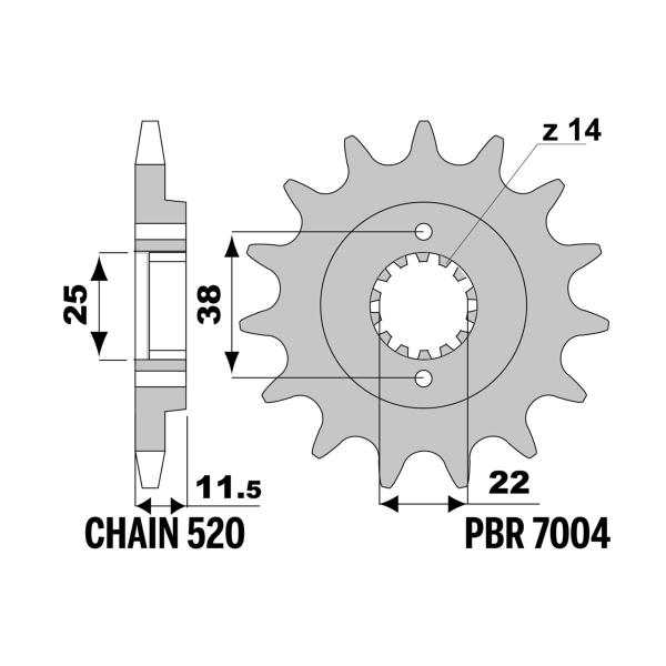 PBR front sprocket Z14 teeth 520 size Ducati SS350 1992-1994