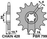 Front sprocket PBR size 428, 13 teeth for Hyosung GV125 AQUILA 2001>2010