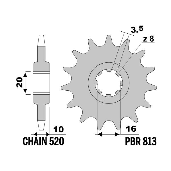 PBR front sprocket Z10 teeth 520 size Husqvarna WR400 1979-1980