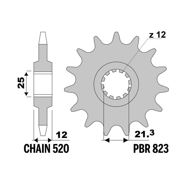 Pignone PBR Z14 denti passo 520 Husaberg FE450E 2003-2004